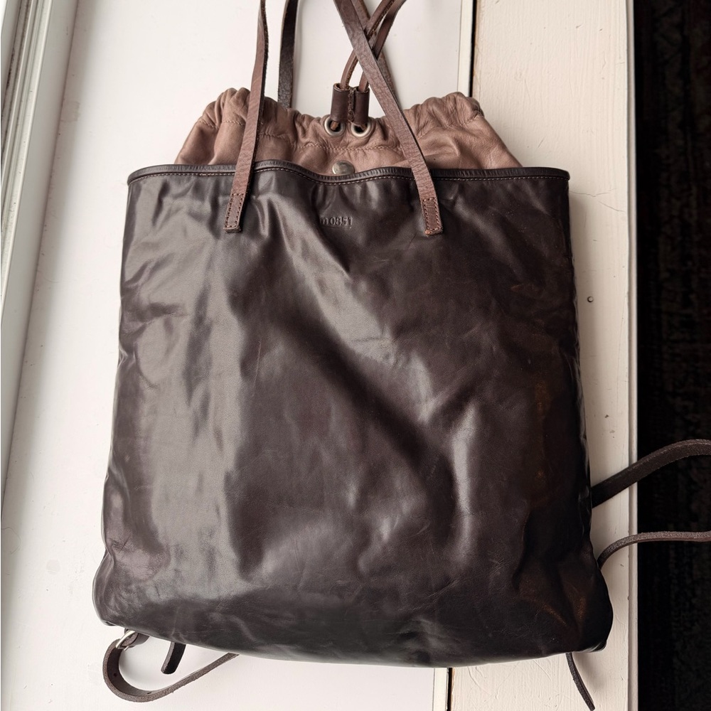 M0851 Chocolate Brown Leather Minimalist Contemporary Small Backpack
